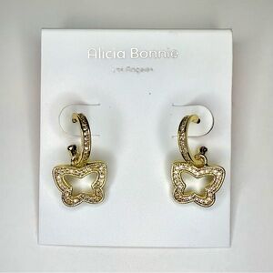 Alicia Bonnie-Earrings-Emilie-Gold Butterfly-Dangle-NWT